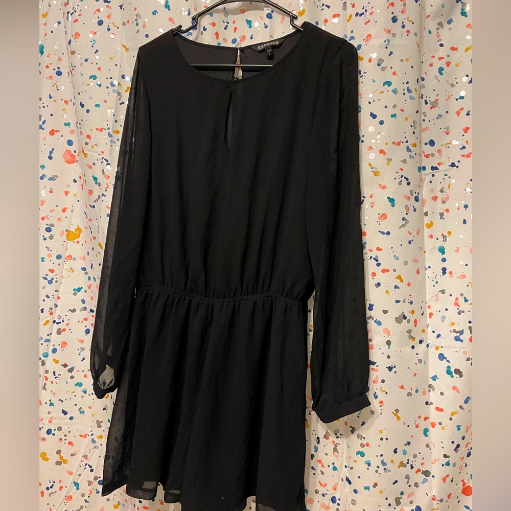 Express black long sleeve romper with clasp opening in front and back